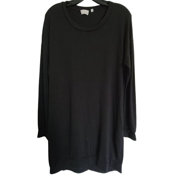 Wilfred Free Black Soft Knit Crewneck Long Sleeve Shift Sweater Dress Size Small - Picture 2 of 11